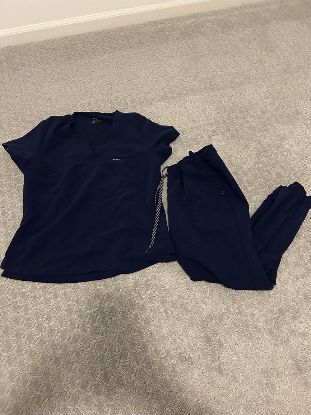 Jaanuu Navy Scrub Top and Jogger Set